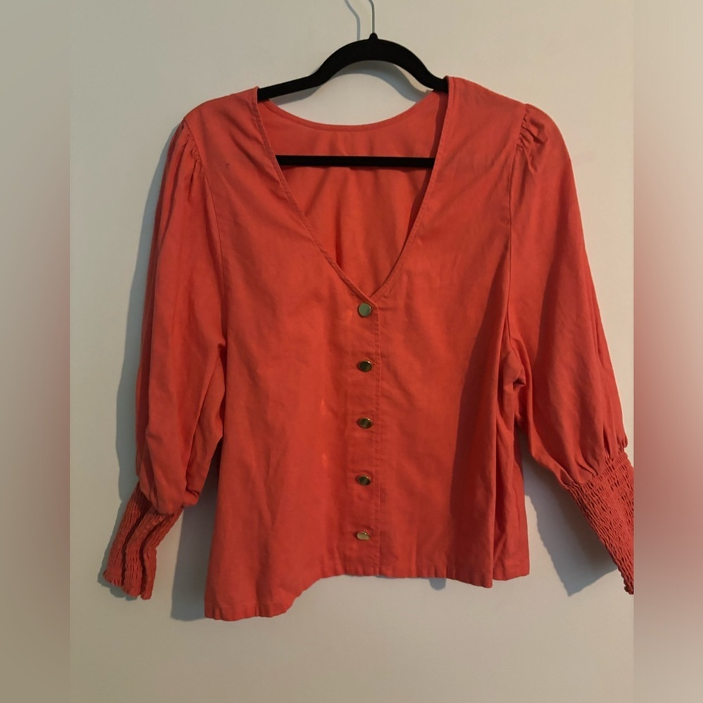 Stella & Dot Womens Double Take 2 Way Puff Sleeve XXL Coral Cardigan Linen Blend